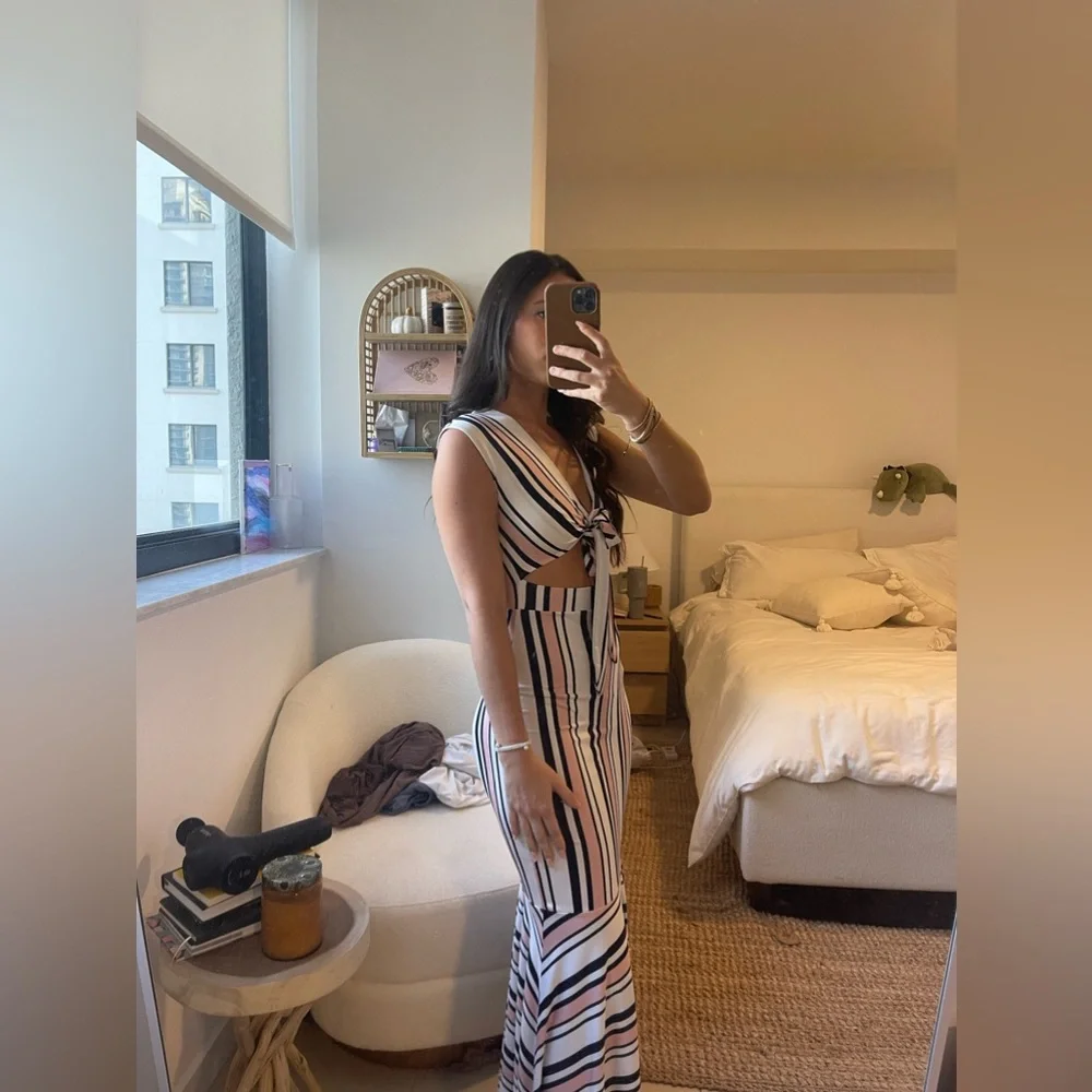 Striped cut out maxi dress